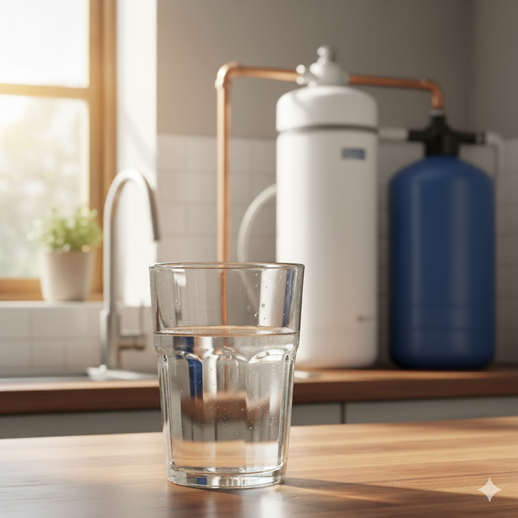 Boire eau adoucisseur Verre d'eau devant un adoucisseur